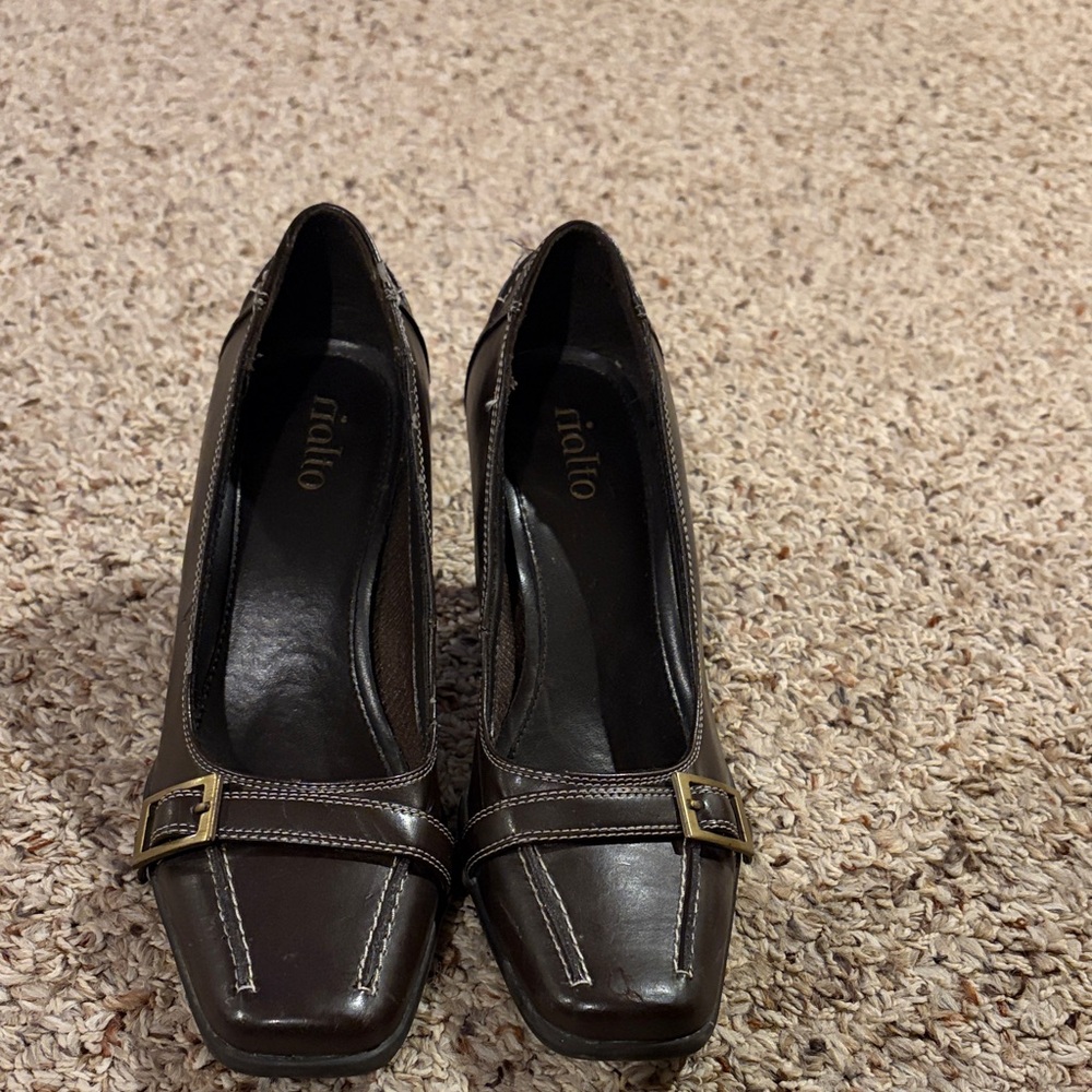 Rialto Women's Dark Brown Heels with Buckle Detail
